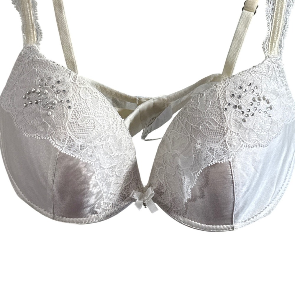 Intimissimi Lingerie Ivory Satin Lace Pearl Rhinestone Push Up Bra 36C Bridal